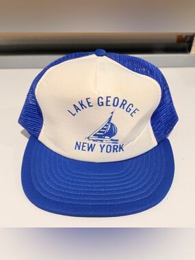 Vintage Lake George Trucker Hat 90s Snap Back New York Sail Boat